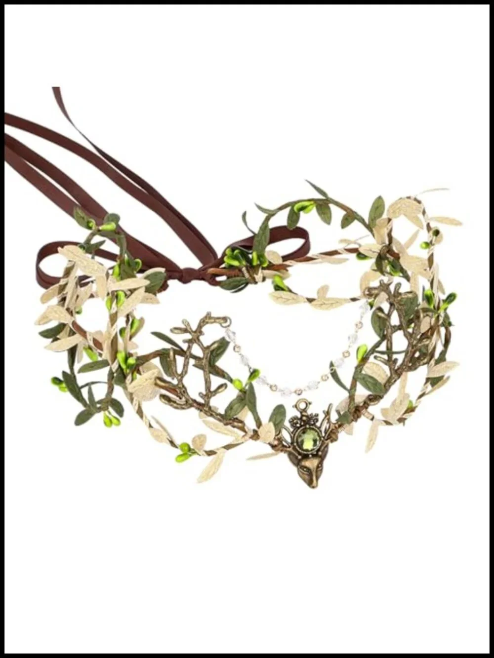 Handmade Forest Leaf Crown Elf Woodland Headpiece with Rhinestone Tassel for